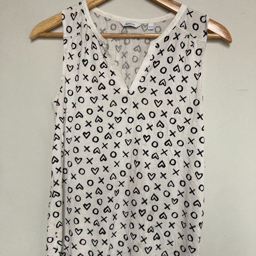 Reitmans XO Heart Print Sleeveless Top XS Petite White Black Casual Tank
